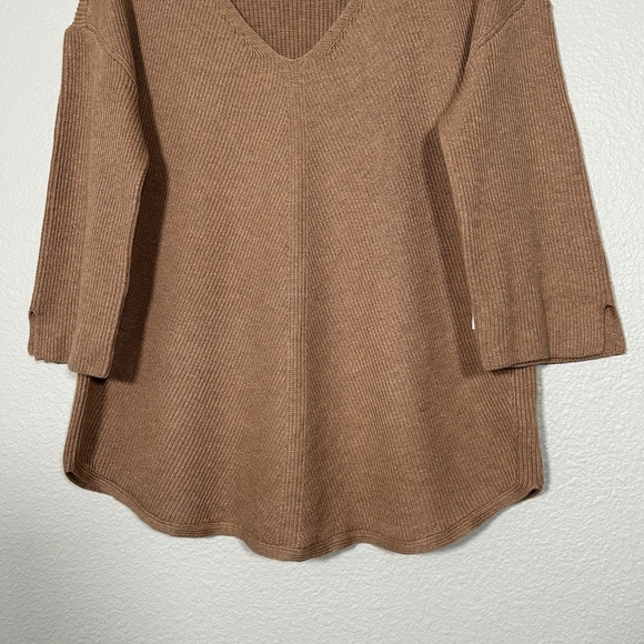 Chicos size 2 Large pullover rib sweater 3/4 sleeve brown cotton shirttail hem - Picture 3 of 12